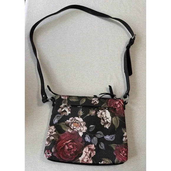 Dana Buchman Floral Crossbody Bag Black Rose Print Boho Goth Y2K EUC Purse - Picture 2 of 16